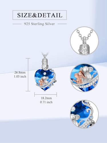 TOUPOP Sterling Silver Urn Necklace for Ashes with Crystal Memorial Keepsake Dragonfly/Butterfly/Cardinal/Cat/Dolphin Cremeation Jewelry Birthday Mothers Day Christmas Gifts for Her Women - style: Elephant