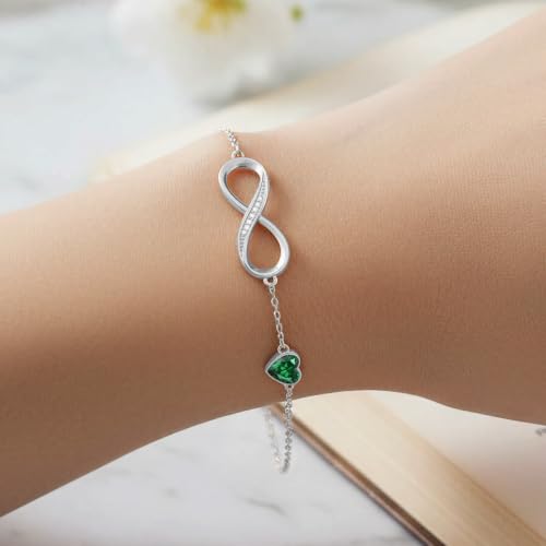 CDE 925 Sterling Silver Infinity Birthstone Bracelet Jewelry Gift for Women | Hypoallergenic,Non Tarnish,Heart CZ,Nickel-Free & Lead-Free,Anniversary Christmas Birthday Idea Gifts for Wife Girlfriend Her - color: 5-May.