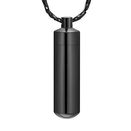 Imrsanl Cremation Jewelry for Ashes Pendant Urn Necklace Cylinder with Glass Vial Keepsake Ashes Memorial Jewelry - color: Black