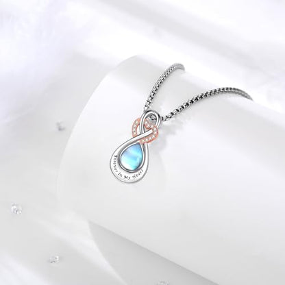 Infinity Urn Necklace for Ashes Sterling Silver Heart Moonstone Turquoise Birthstone Keepsake Memorial Cremation Jewelry for Women - style: Infinity A-06-Jun.-Moonstone