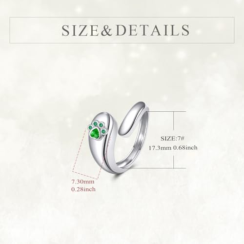 Sterling Silver Birthstone Urn Ring for Ashes Pets Dog Cat Keepsake Birthstone Memorial Cremation Jewelry for Women - style: Paw Print-May