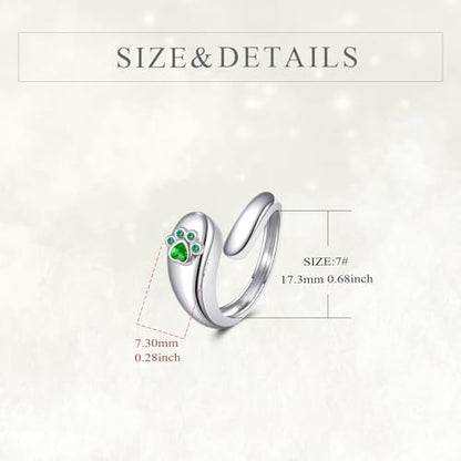 Sterling Silver Birthstone Urn Ring for Ashes Pets Dog Cat Keepsake Birthstone Memorial Cremation Jewelry for Women - style: Paw Print-May