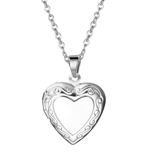 OIDEA Locket Necklace for Women: Gold Photo Lockets that Hold Picture Stainless Steel Necklace with Picture Inside Birthday Mothers Day Jewelry Gifts for Womens - color: heart - silver