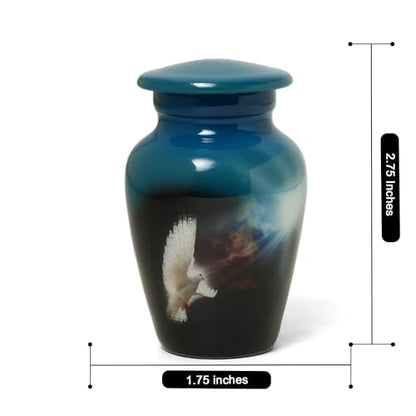 Small Cremation Urns for Human Ashes Adult Male Female | Sacred Dove Painted Mini Ash Container | Mini Keepsake Urn | Velvet Carry Bag | Paper Funnel | Beautiful Gift Box - color: White Dove
