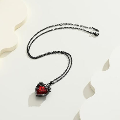 Cremation Jewelry for Ashes Rose Flower Urn Necklace with Crystal Heart Ashes Pendant Butterfly Necklaces for Women Men Memorial Keepsake Jewelry Gift - color: Black-red