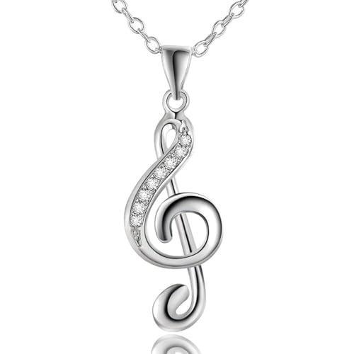 925 Sterling Silver Necklace for Women – Layered Stackable Choker Necklaces with Heart Photo Locket & Star - Pendant 18" Chain Gift for Wife, Mom, Girlfriend, Birthday, Anniversary, Valentine’s Day - color: Guitar Notes