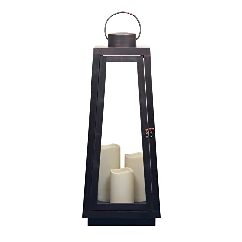 1Pack Decorative Big Lantern 25.2" H with Dancing Flame LED Timer Candle,ON/Off/Timer LED Candle with 6hours,Hanging Lantern for Outdoor Garden/Indoor Use. - size: Trapezoidal-giant 25.2"H