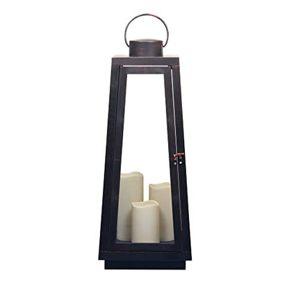 1Pack Decorative Big Lantern 25.2" H with Dancing Flame LED Timer Candle,ON/Off/Timer LED Candle with 6hours,Hanging Lantern for Outdoor Garden/Indoor Use. - size: Trapezoidal-giant 25.2"H