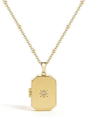 YOUFENG Love Heart Oval Locket Necklace that Holds Pictures Photo Lockets Birthday Gifts Jewelry for Women - style: Rectangle