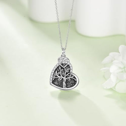 Tree of Life Urn Necklace for Ashes, S925 Sterling Silver Hummingbird/Cross/Love Heart Pendant Cremation Jewelry with Funnel Filler Memorial Keepsake Gifts for Women Men - color: Tree of Life Urn Necklace