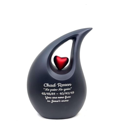 Glossy Multicolor Personalized Urn Personalized - Heart Urns for Human Ashes Adult -Cremation Urns for Adult Ashes -Decorative Urns - (24-Customizable Black Matte + Red Heart, Large) - color: Custom - Black Matte, size: Large - L (156 Cubic Inch)