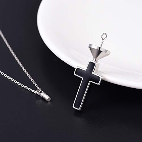Cross Urn Necklace for ashes 925 Sterling Silver religious Cross Cremation Pendant Jewelry Faith Hope Love Gifts for Men - style: black cross urn necklace