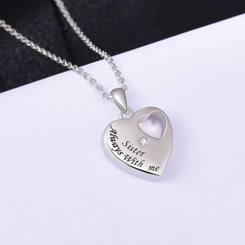 BEILIN 925 Sterling Silver Urn Necklace for Ashes for Women Keepsake Memorial Heart Cremation Jewelry for Ashes - style: Sister