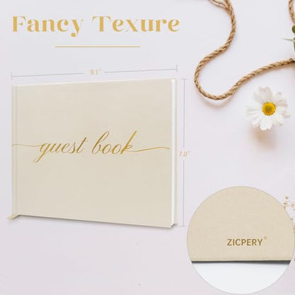 Elegant Wedding Guest Book - Perfect for Wedding Receptions, Baby Showers, Birthdays and Special Events - Polaroid Guest Book with 110 Lined Pages for Sign-in and Photos -Hardcover (Beige) - color: Beige