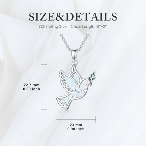 Dove/Hummingbird/Red Cardinal/Dragonfly/Butterfly Necklace 925 Sterling Silver Turquoise/Opal/MoonStone/Crystal/Malachite Bird Necklace Dove Pendant Jewelry for Women Men - color: Dove White Opal