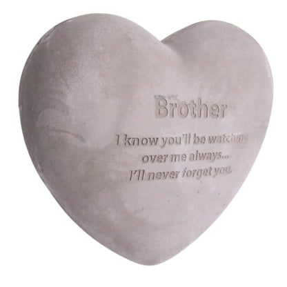 Wowser Heart Shaped Brother Memorial Stone, Sympathy Gift, Remembrance Garden Accent, 6 Inches