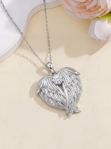 Poiuy Photo Locket Necklace for Women, Heart Picture Pendant Photo Necklace Jewelry Christmas Memorial Birthday Gifts for Women Daughter Mom - color: Angel Wing Locket Necklace