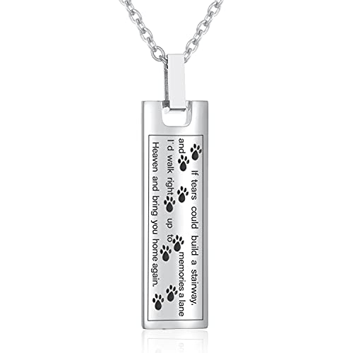 Pet Urn Necklaces for Ashes, Cylinder Dog Tag Cremation Jewelry for Ashes, Dog Cat Paw Print Cremation Urn Pendant Keepsake Memorial Jewelry for Pet - color: Silver