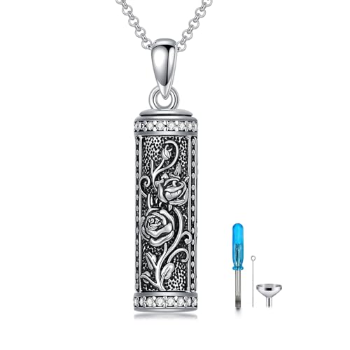 Rose & Daisy Urn Necklace - Sterling Silver Cremation Keepsake Memorial Jewelry - style: Rose