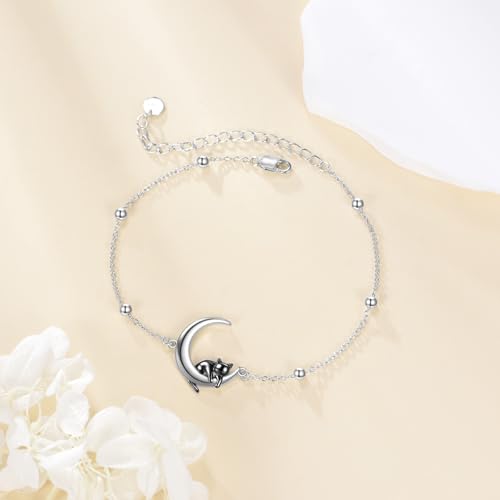 AOBOCO 925 Sterling Silver Cute Cat Kitty Bracelet Adjustable Link Chain, Cat Jewelry Gifts for Cat Lovers 7-9 inches - style: G-Cat&Moon