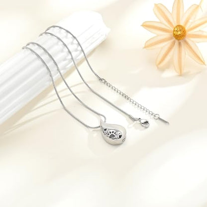 zeqingjw ﻿Pet Paw Print Teardrop Cremation Jewelry Stainless Steel Urn Necklace for Ashes for Dog/Cat Ashes Keepsake Gift for Pet Lovers - color: Silver