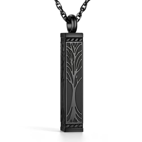 abooxiu Urn Necklace for Ashes Memorial Cremation Jewelry for Ashes Stainless Steel Ashes Jewelry Cube Ashes Necklace Bar Urn Pendant for Women Men - style: Tree of Life-Black