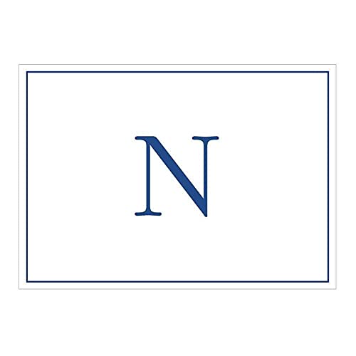 Caspari Embossed Navy Initial N Blank Notecards, Box of 8 - color: Navy Blue