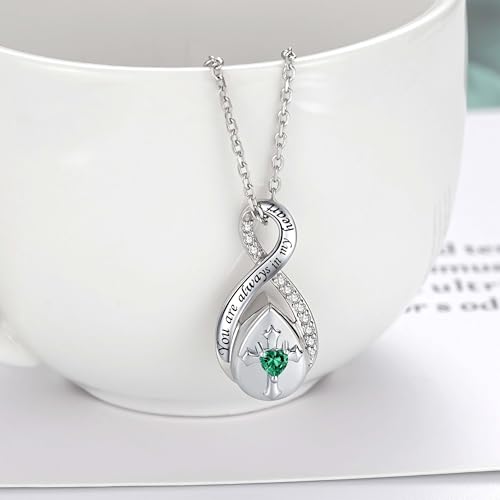 ZOEXUE Infinity Cross Cremation Jewelry - S925 Sterling Silver Cross Urn Necklace for Women - Birthstone Cross with Heart CZ Ashes Keepsake Pendant Memorial Urn Jewelry Gift for A Loss Loved Ones - color: Green