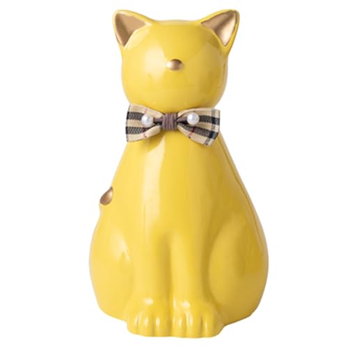 ETIAL Ceramic Pet Urn for Ashes, Cat Shaped 850ML Funeral Cremation Urn for Small Dogs & Cats, Angel Themed Memorial Keepsake Box, Handmade Heartfelt Sympathy Gift for Pet Loss (Yellow with Gold) - color: Yellow With Gold