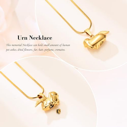 Bunny Rabbit Urn Pendant Necklace - Stainless Steel Cremation Ashes Jewelry for Pets Keepsake Memorial Ashes Locket - color: Gold-A