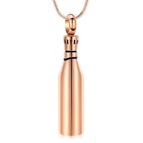Beer Bottle Urn Necklace for Ashes Bar Cremation Jewelry for Women Men Stainless Steel Memorial Necklaces Ash Pendant for Human Pets Keepsake Jewelry for Loved Ones with Fill Tool - color: C-Rose gold