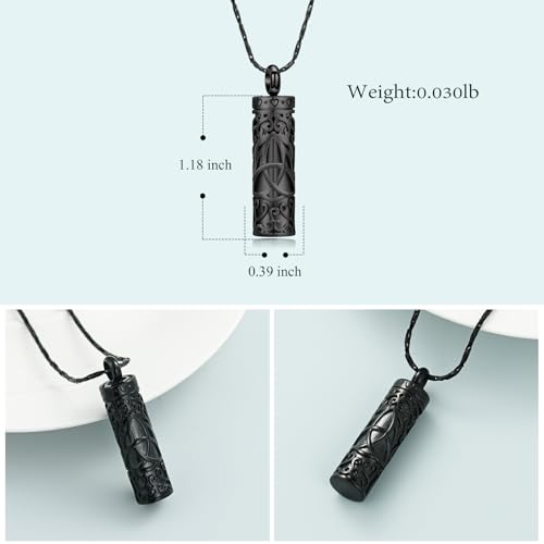 Imrsanl Celtic Knot Cremation Jewelry for Ashes Stainless Steel Cylinder Urn Necklace Memorial Pendant Human Pet Ashes Holder Keepsake for Women Men - color: Black