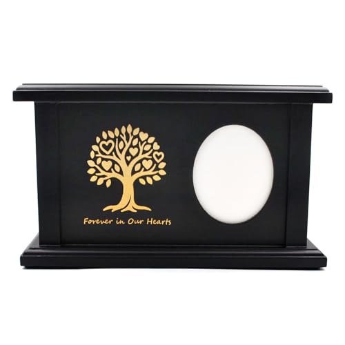 Cremation Urn Adult Human Ashes, Wood Tree of Life Box with Photo Frame | Holds up to 250 lbs, Wooden Urns Box and Casket for Men Women, Black, Dimensions: 10.83"L x 6.89"W x 6.3"H
