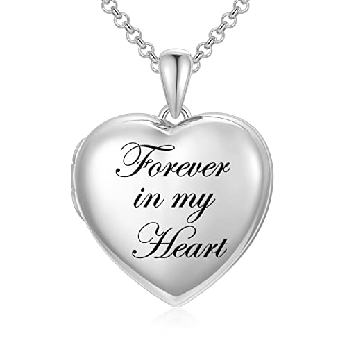 SOULMEET 10K 14K 18K Solid Gold Personalized Sunflower/Starburst/Cross/Rose/Lotus/Butterfly/Turtle/Celtic/Bee Heart Locket Necklace That Holds Picture Gift Choice - style: I1-Forever in my heart white locket+photo+text