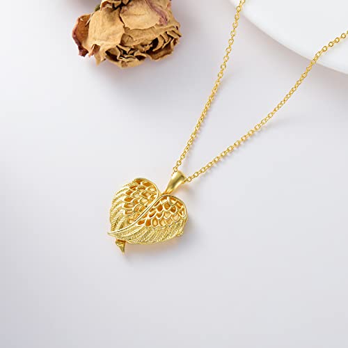 SOULMEET Angel Wing Heart Locket Necklace that Holds Picture Photo Locket Pendant You are My Angel Sterling Silver/Gold - style: B2-Solid gold angel wing locket+photo
