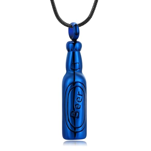 Oinsi Beer Bottle Cremation Jewelry for Ashes Stainless Steel Cylinder Tube Memorial Urn Necklace Keepsake Pendant Jewelry for Human Ashes with Filling Kits - color: A-Blue