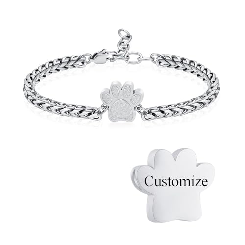 Paw Print Urn Bracelet for Ashes for Pet Cremation Jewelry for Ash Holder | cremation jewelry,stainless steel,holds pet & human ashes,memorial gift,engraved,memorial bracelet,link chain bracelet - color: Color-Customize