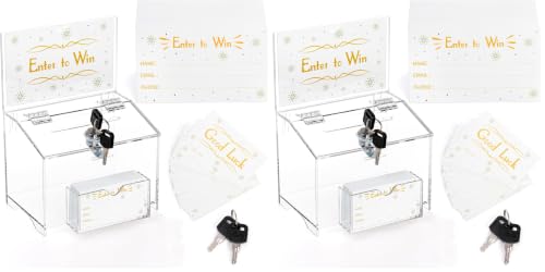Acrylic Suggestion Box with Lock, Donation Box with 100pcs Raffle Tickets Cards, Clear Ballot Boxes with Sign Holder,Collection Tip for Charity, Voting (Pack of 2) - size: 6.3 inches x 4.7 inches x 5 inches (Pack of 2)