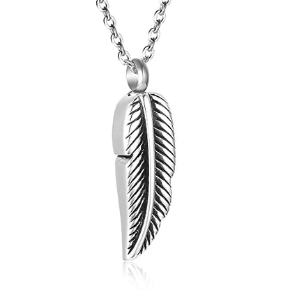 SIYUU Feather Urn Necklace Hold Cremation Ashes Keepsake Memorial Jewelry Stainless Steel Personalized Funeral Jewelry for Women Men - color: Silver