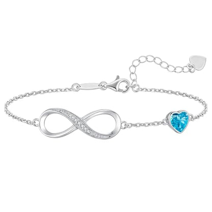 CDE 925 Sterling Silver Infinity Birthstone Bracelet Jewelry Gift for Women | Hypoallergenic,Non Tarnish,Heart CZ,Nickel-Free & Lead-Free,Anniversary Christmas Birthday Idea Gifts for Wife Girlfriend Her - color: 12-Dec