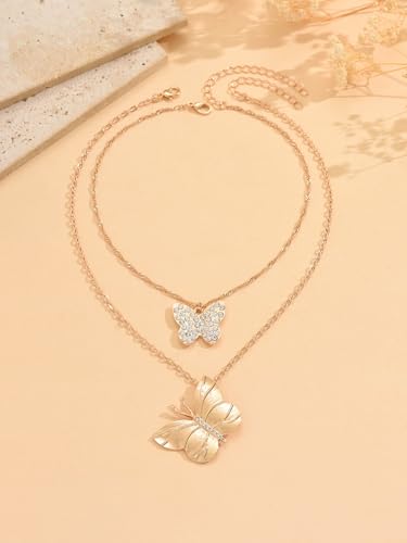 Silver/Gold Plated Angel Wing Pendant Necklace for Women Men | 18K Gold Guardian Angel Wings Feather Necklace Stainless Steel Simple Minimalist Necklaces Birthday Christmas Jewelry Gifts - color: Gold Butterfly