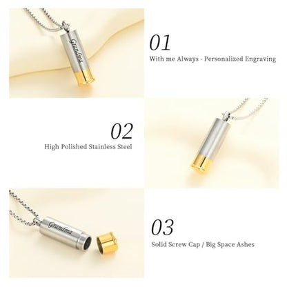Oinsi Shotgun Shell Cremation Jewelry Urn Necklace For Ashes Of Loved Ones -Dad/Mom/Son/Grandma/Grandpa Cylinder Memorial Locket Pendant Necklace - color: Grandma
