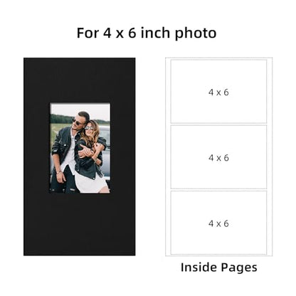 4x6 Slip In Photo Album Holds 300 Pockets Cloth Cover Black | DIY cover window, Acid free pages, PVC free pockets, Family Travel Wedding, Gift ready - color: Black, size: 300 Pockets