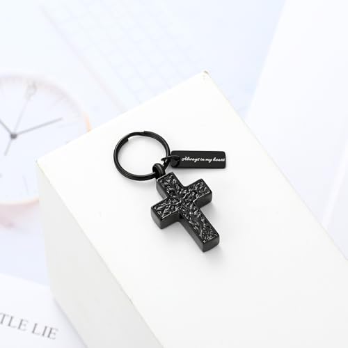 XSMZB Cross Urn Necklace for Ashes for Women Men Tree of Life Cross Cremation Jewelry Keepsake Pendant for Ashes of Loved One - color: Black Keychain