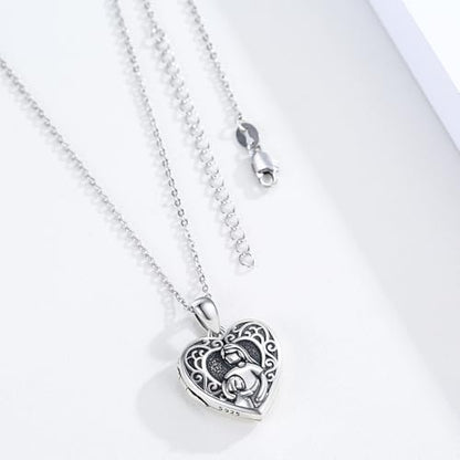 Heart Photo Locket Necklace Sterling Silver for Women | Dragonfly, Butterfly, Turtle, Dog Paw and Mother Daughter Styles, Jewelry Gifts for Mom Christmas Birthday Anniversary. - style: 6-Mother Daughter