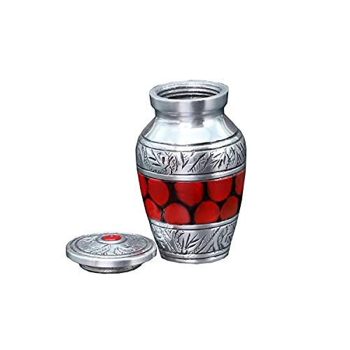 hlc Lovely Small Keepsake Urn Qnty 1 - Keepsake Urn for Human Ashes with 1 Velvet Box Bag-Mini Keepsake Urn -Red Brass Mini Memorial Affordable Keepsake Urn (3 cu.in)