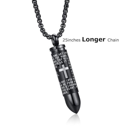 Mens Urn Necklace For Ashes Bullet Shape Cross Cremation Urn Jewelry - color: Black Chain