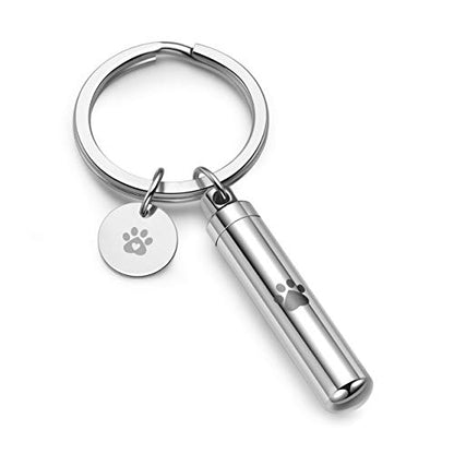 Personalized Master Free Engraving Custom Pet Dog Paw Cylinder Cremation Urn Keychain Keepsake Memorial Ashes Jewelry Silver - color: Silver(engraving)