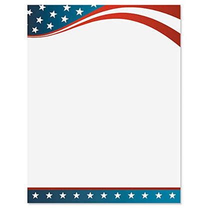 4th of July Patriotic Letter Papers - Set of 25, American Flag Stationery Papers, 8 1/2" x 11", Compatible Computer Paper, Patriotic Letterhead, 4th of July Flyers, Veterans Day, Memorial Day - color: 4th of July