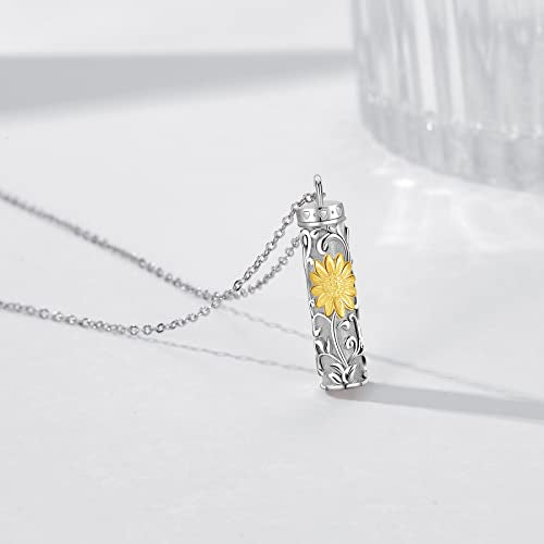 Sterling Silver Tree of Life Flower Celtic Cremation Ashes Urn Pendant Necklace for Women - color: Cylin *Sunfl. 1 (GP)